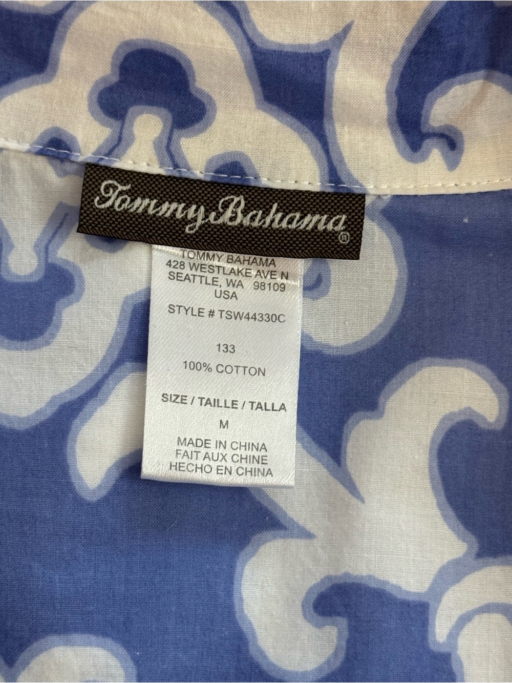 Tommy Bahama Blue & White Scroll-Print Button-Down Tunic Sz M - Picture 3 of 6